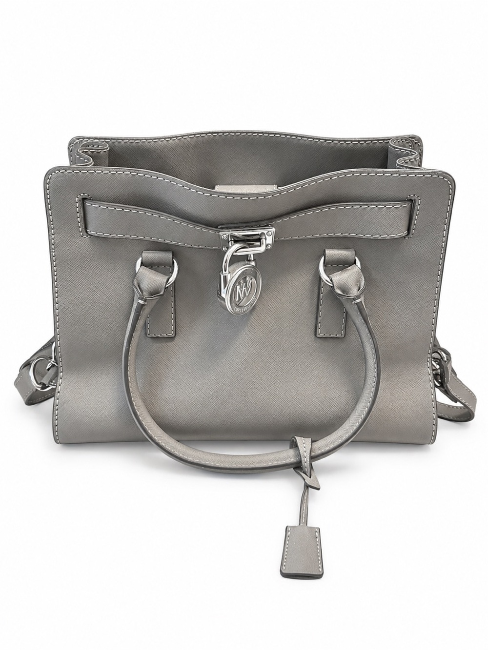 Michael Kors Silver-Gray Saffiano Leather Satchel